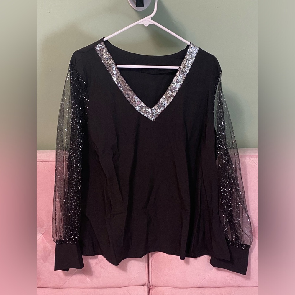 Black Plus Silver Glitter Short/Long Sleeve